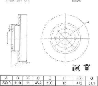 BOSCH 0 986 AB5 515 - Гальмівний диск autocars.com.ua