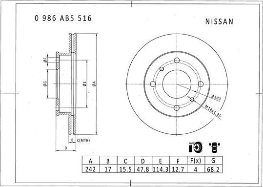 BOSCH 0 986 AB5 516 - Гальмівний диск autocars.com.ua