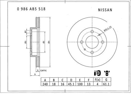 BOSCH 0 986 AB5 518 - Гальмівний диск autocars.com.ua