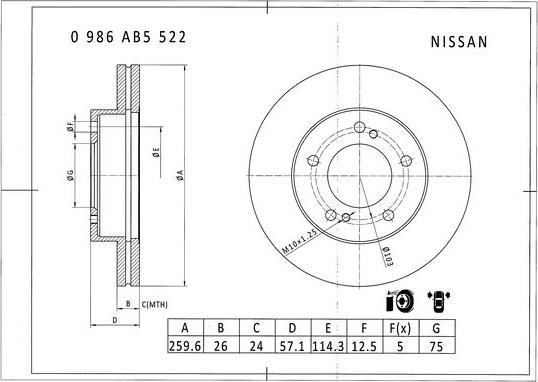 BOSCH 0 986 AB5 522 - Гальмівний диск autocars.com.ua