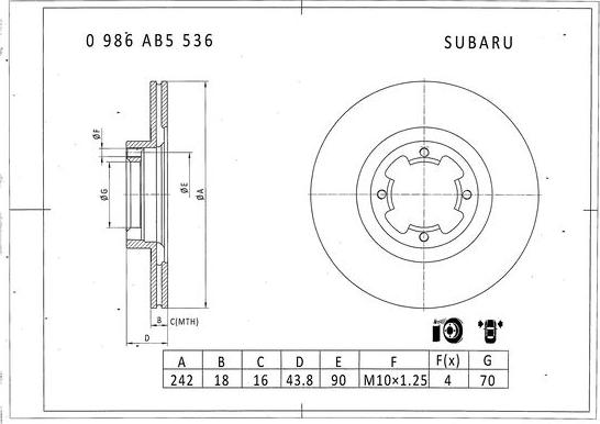 BOSCH 0 986 AB5 536 - Тормозной диск avtokuzovplus.com.ua