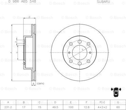 BOSCH 0 986 AB5 548 - Гальмівний диск autocars.com.ua