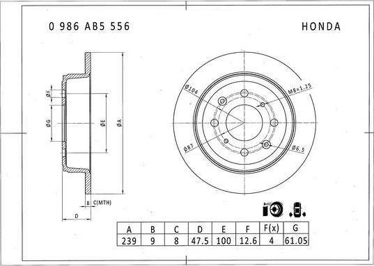 BOSCH 0 986 AB5 556 - Гальмівний диск autocars.com.ua