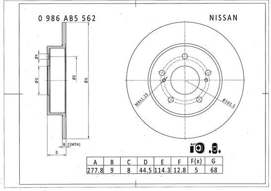 BOSCH 0 986 AB5 562 - Тормозной диск avtokuzovplus.com.ua