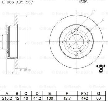 BOSCH 0 986 AB5 567 - Гальмівний диск autocars.com.ua