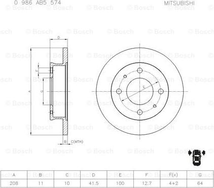 BOSCH 0 986 AB5 574 - Гальмівний диск autocars.com.ua