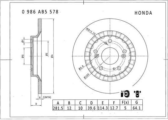 BOSCH 0 986 AB5 578 - Гальмівний диск autocars.com.ua