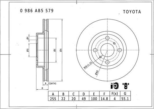 BOSCH 0 986 AB5 579 - Гальмівний диск autocars.com.ua