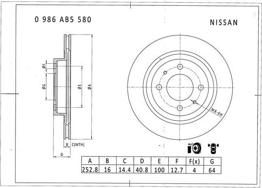 BOSCH 0 986 AB5 580 - Гальмівний диск autocars.com.ua