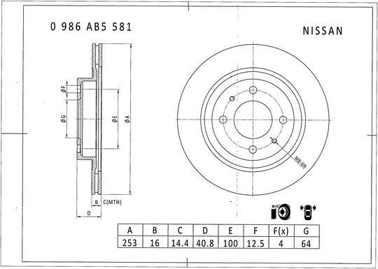 BOSCH 0 986 AB5 581 - Гальмівний диск autocars.com.ua