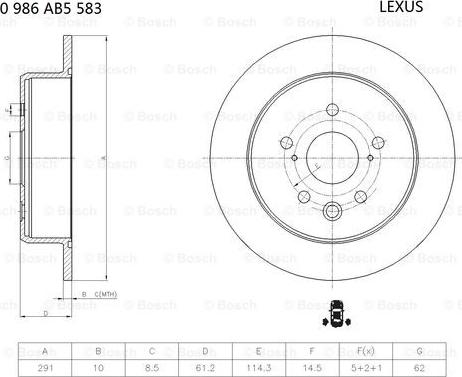 BOSCH 0 986 AB5 583 - Гальмівний диск autocars.com.ua