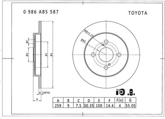 BOSCH 0 986 AB5 587 - Гальмівний диск autocars.com.ua