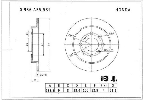 BOSCH 0 986 AB5 589 - Гальмівний диск autocars.com.ua