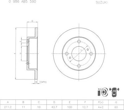 BOSCH 0 986 AB5 590 - Гальмівний диск autocars.com.ua