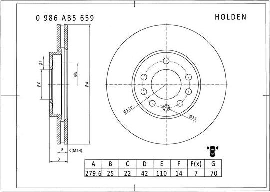 BOSCH 0 986 AB5 659 - Гальмівний диск autocars.com.ua