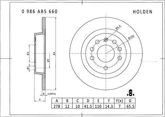 BOSCH 0 986 AB5 660 - Гальмівний диск autocars.com.ua