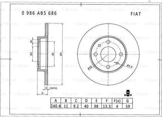 BOSCH 0 986 AB5 686 - Гальмівний диск autocars.com.ua