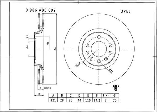 BOSCH 0 986 AB5 692 - Гальмівний диск autocars.com.ua