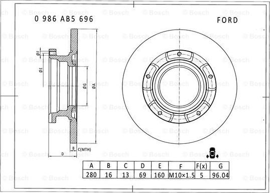 BOSCH 0 986 AB5 696 - Тормозной диск avtokuzovplus.com.ua