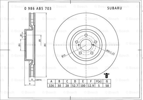 BOSCH 0 986 AB5 703 - Гальмівний диск autocars.com.ua