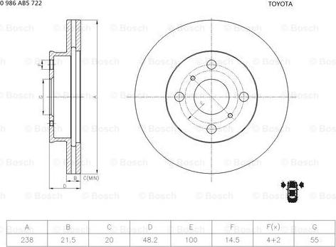 BOSCH 0 986 AB5 722 - Тормозной диск avtokuzovplus.com.ua