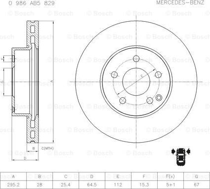 BOSCH 0 986 AB5 829 - Гальмівний диск autocars.com.ua