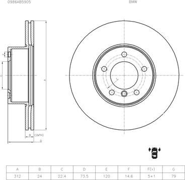 BOSCH 0 986 AB5 905 - Гальмівний диск autocars.com.ua