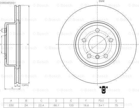 BOSCH 0 986 AB5 951 - Тормозной диск avtokuzovplus.com.ua