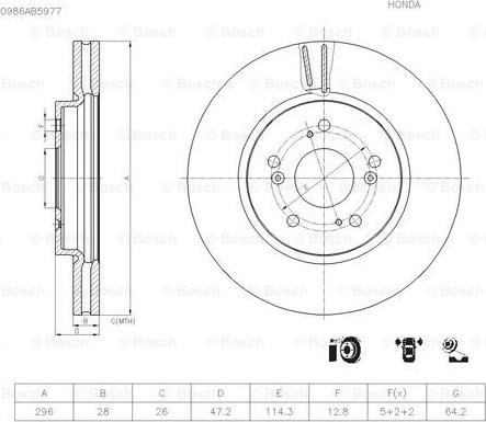 BOSCH 0 986 AB5 977 - Гальмівний диск autocars.com.ua