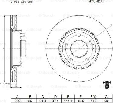 BOSCH 0 986 AB6 098 - Гальмівний диск autocars.com.ua