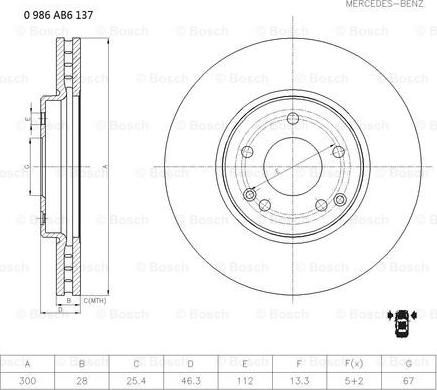 BOSCH 0 986 AB6 137 - Гальмівний диск autocars.com.ua