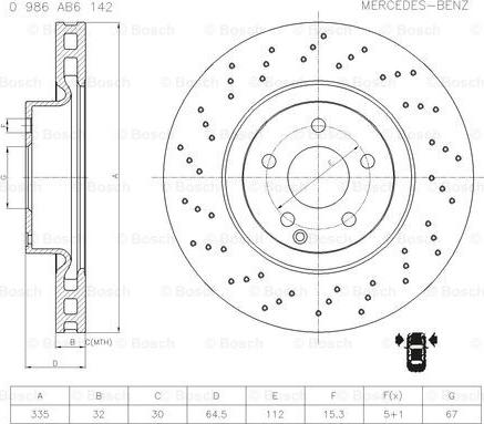 BOSCH 0 986 AB6 142 - Тормозной диск avtokuzovplus.com.ua