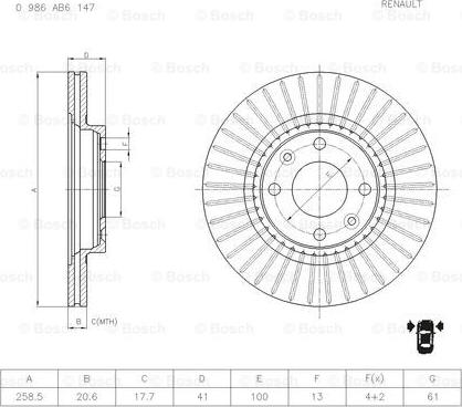 BOSCH 0 986 AB6 147 - Тормозной диск avtokuzovplus.com.ua