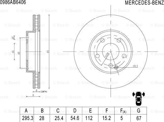 BOSCH 0 986 AB6 406 - Гальмівний диск autocars.com.ua