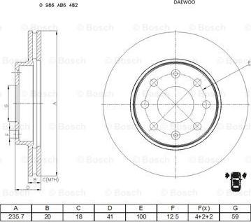 BOSCH 0 986 AB6 482 - Тормозной диск autodnr.net