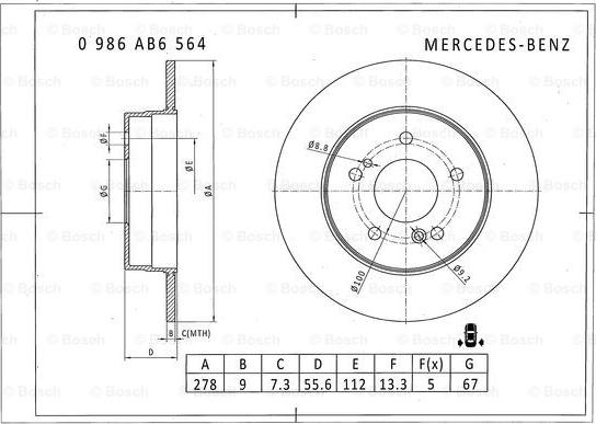 BOSCH 0 986 AB6 564 - Тормозной диск avtokuzovplus.com.ua