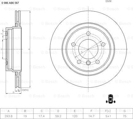 BOSCH 0 986 AB6 567 - Гальмівний диск autocars.com.ua