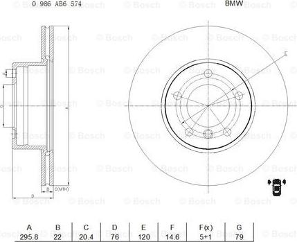 BOSCH 0 986 AB6 574 - Гальмівний диск autocars.com.ua