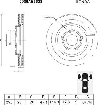 BOSCH 0 986 AB6 628 - Гальмівний диск autocars.com.ua