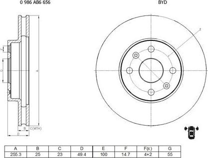 BOSCH 0 986 AB6 656 - Тормозной диск avtokuzovplus.com.ua