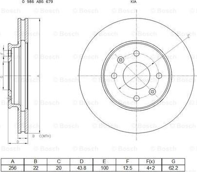 BOSCH 0 986 AB6 679 - Гальмівний диск autocars.com.ua