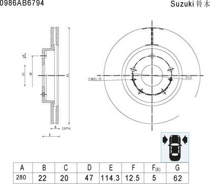 BOSCH 0 986 AB6 794 - Гальмівний диск autocars.com.ua