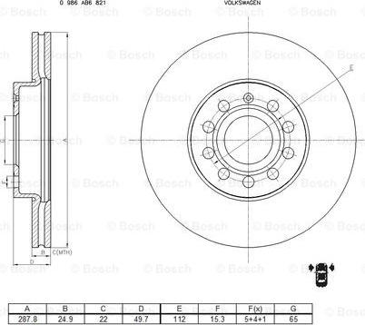 BOSCH 0 986 AB6 821 - Гальмівний диск autocars.com.ua