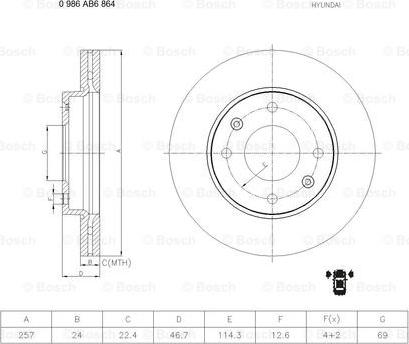 BOSCH 0 986 AB6 864 - Тормозной диск avtokuzovplus.com.ua