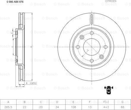 BOSCH 0 986 AB6 876 - Тормозной диск avtokuzovplus.com.ua