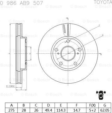 BOSCH 0 986 AB9 507 - Гальмівний диск autocars.com.ua