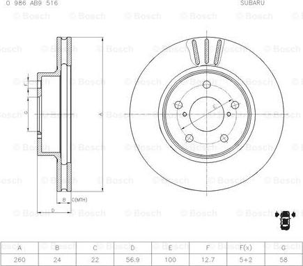 BOSCH 0 986 AB9 516 - Гальмівний диск autocars.com.ua