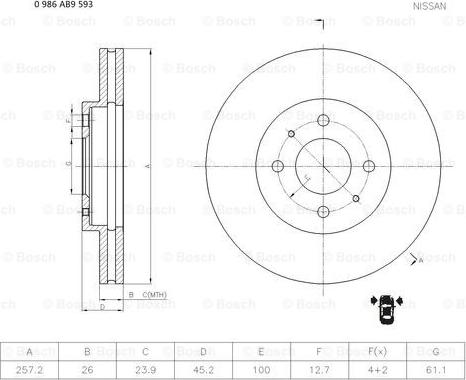 BOSCH 0 986 AB9 593 - Гальмівний диск autocars.com.ua