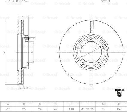 BOSCH 0 986 AB9 599 - Гальмівний диск autocars.com.ua