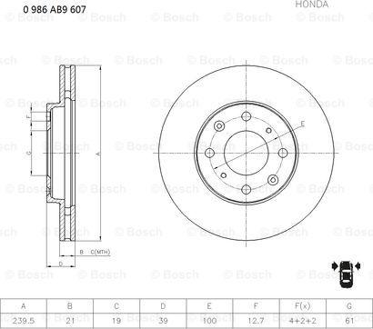 BOSCH 0 986 AB9 607 - Тормозной диск avtokuzovplus.com.ua